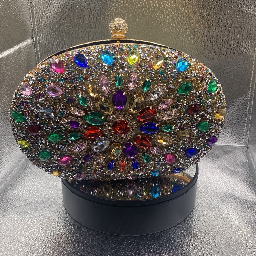 Gold multi colored clutch purse